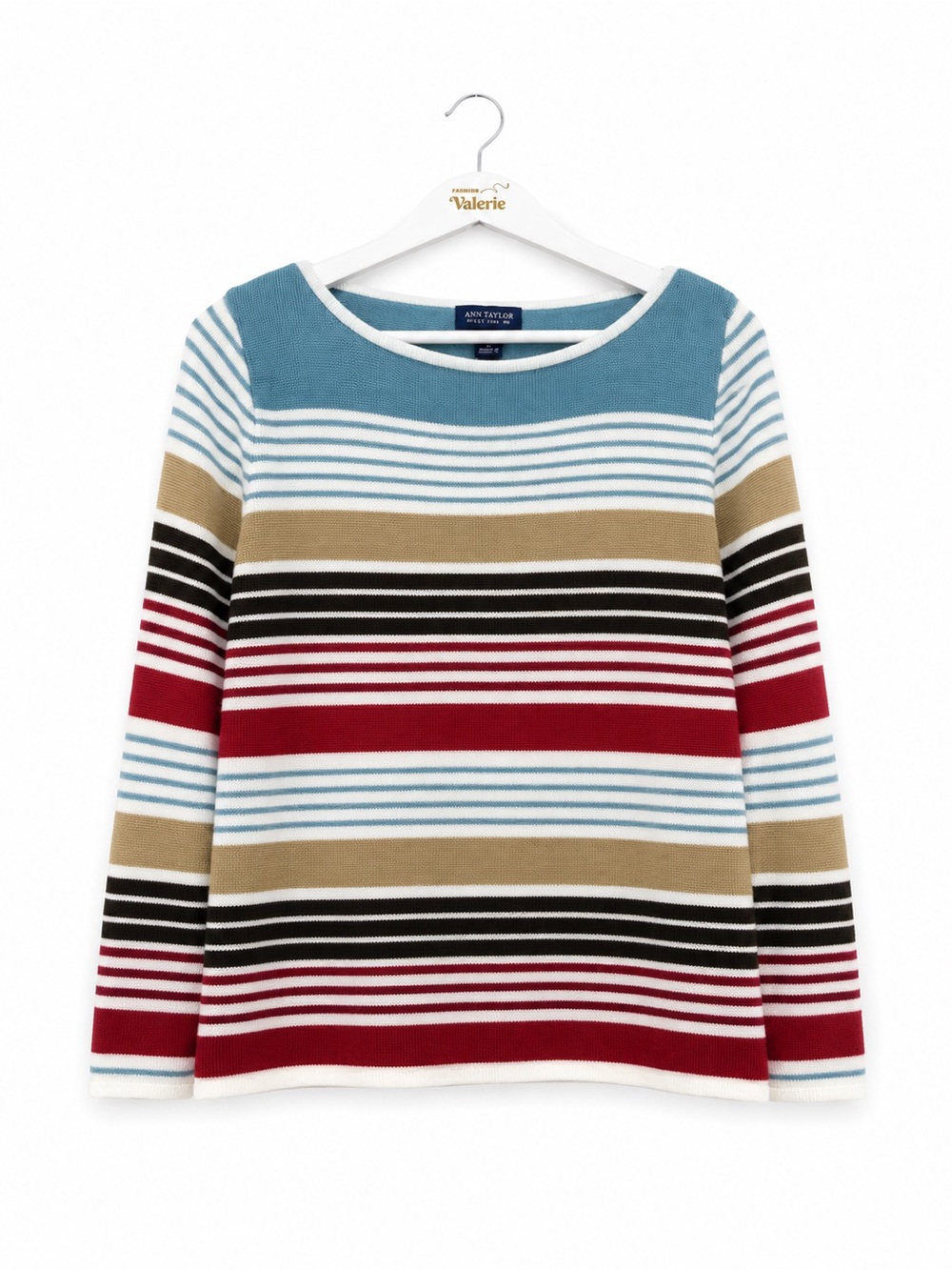 Ann Taylor Factory Striped Multicolor Cotton Crewneck Sweater Size Large